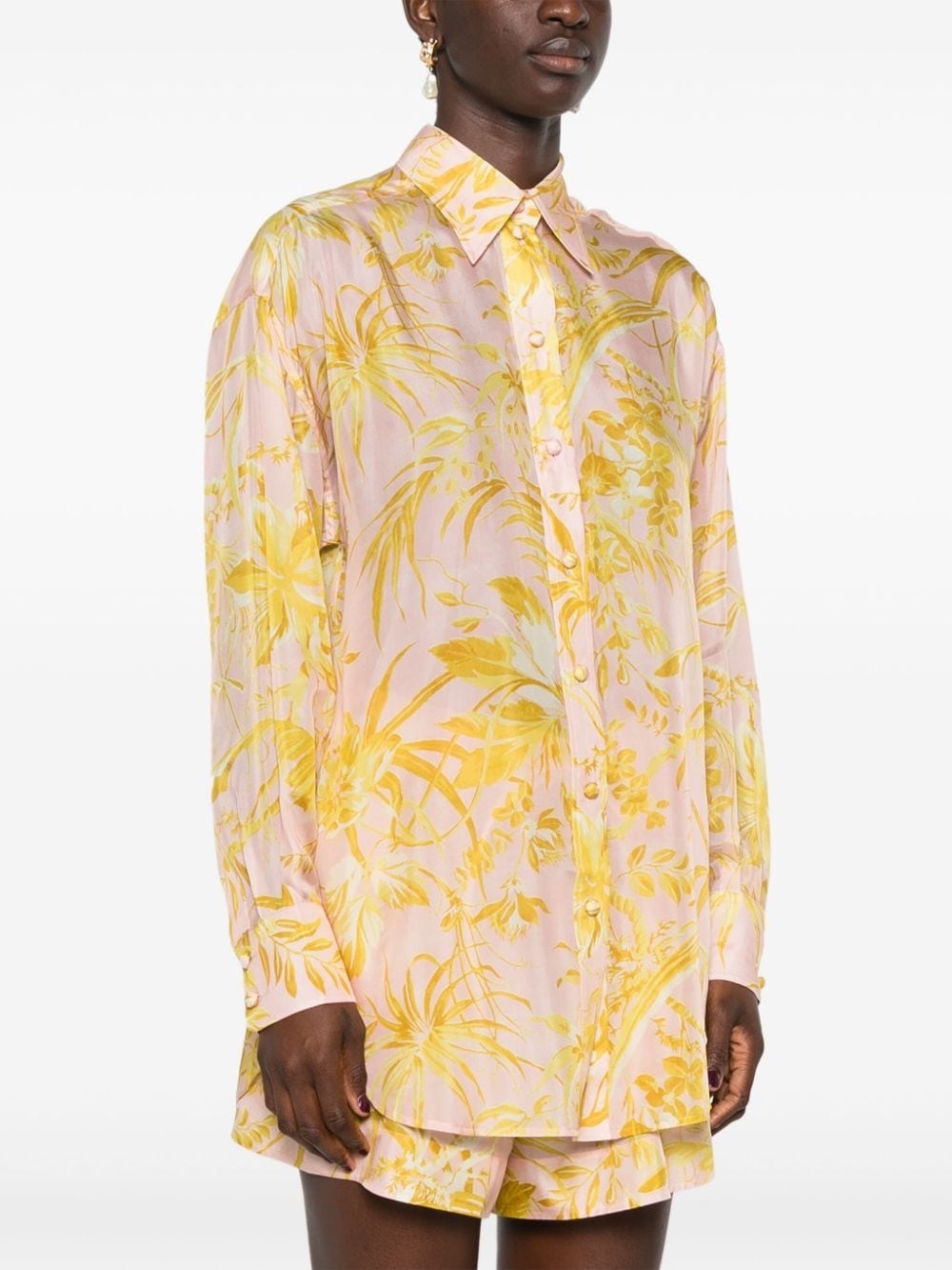 Zimmermann Golden Silk Blouse  Pink and Yellow Floral Print
